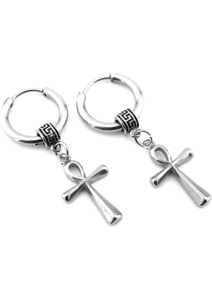 Ankh Antik Mısır Yaşam Sembol Paslanmaz Çelik Unisex Kadın Erkek Küpe ER197