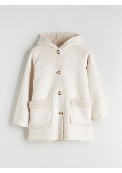 Yeni Sezon Kapüşonlu Süet Görünümlü Kız Çocuk Kaban