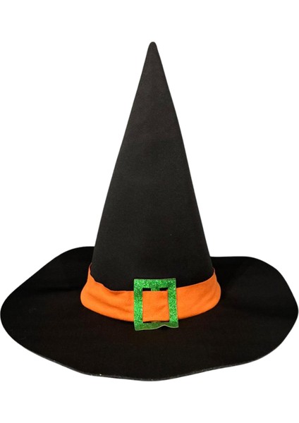 Cadı Şapkası 35CM, Halloween Cadılar Bayramı Şapkası, Büyücü Şapkası Siyah - Turuncu