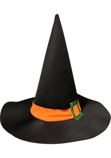 Cadı Şapkası 35CM, Halloween Cadılar Bayramı Şapkası, Büyücü Şapkası Siyah - Turuncu fırsatları