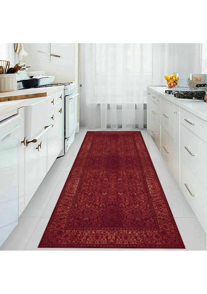 Gerva Çerçeveli Kırmızı Polyester ve Pamuklu Yıkanabilir Kaydırmaz Taban Dijital Baskı Halı modelleri