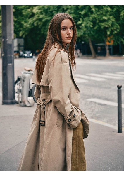 Yeni Sezon Kruvaze Yaka Oversize Kadın Trençkot