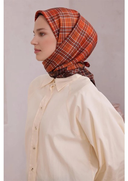 Ekose Desen Ipek Twill Eşarp 4118D01 Kiremit fiyatları