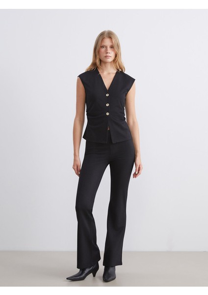 Yeni Sezon V Yaka Büzgülü Kadın Klasik Yelek fiyatları