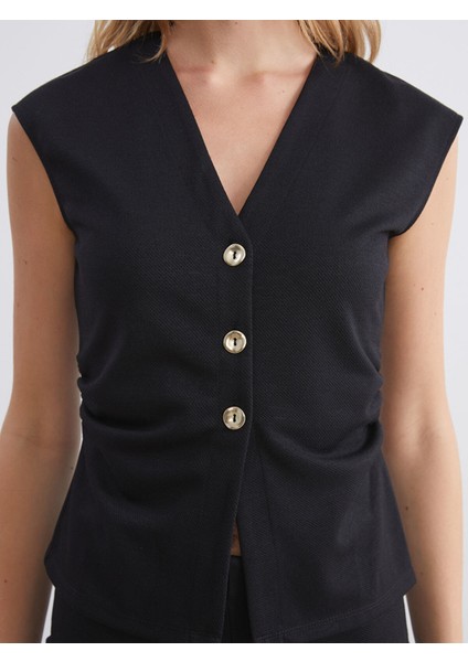 Yeni Sezon V Yaka Büzgülü Kadın Klasik Yelek modelleri