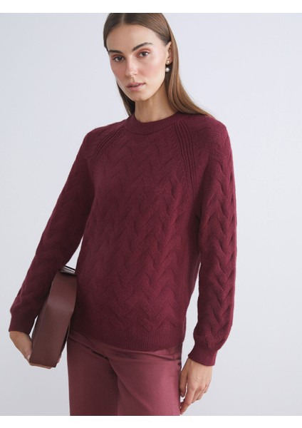 Yeni Sezon Bisiklet Yaka Kendinden Desenli Kadın Triko Kazak