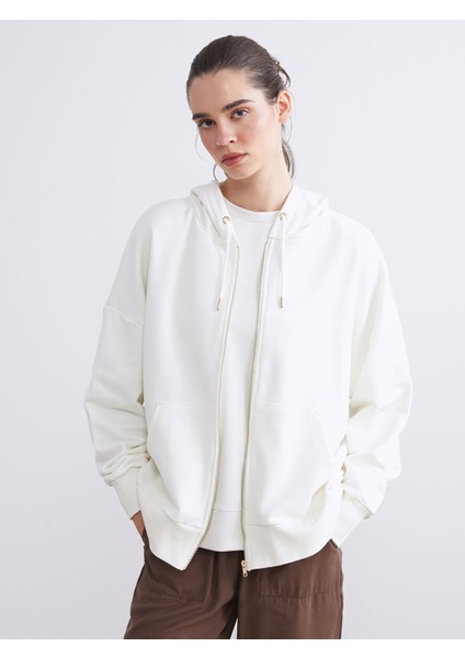 Yeni Sezon Kapüşonlu Oversize Kadın Fermuarlı Sweatshirt