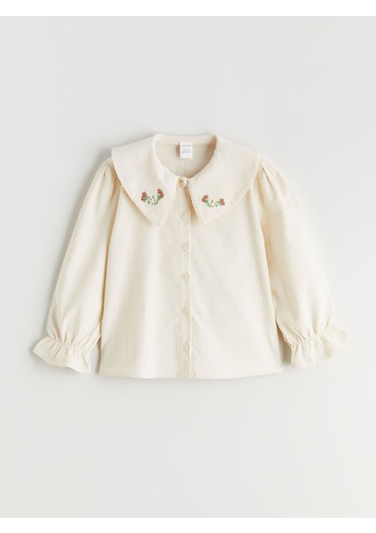 Yeni Sezon Bebe Yaka Çiçekli Kadife Kız Çocuk Gömlek