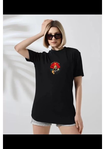 Unisex Bisiklet Yaka Baskılı T-Shirt - Siyah fiyatları