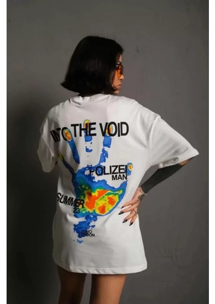 Unisex Bisiklet Yaka Baskılı Oversize T-Shirt - Beyaz fiyatları