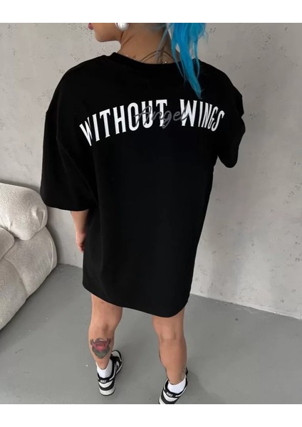 Unisex Bisiklet Yaka Baskılı Oversize T-Shirt - Siyah fiyatları