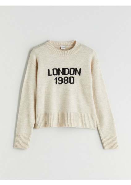 Yeni Sezon Bisiklet Yaka London Desenli Kız Çocuk Triko Kazak