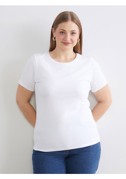 Yeni Sezon Büyük Beden Bisiklet Yaka Kadın Tişört