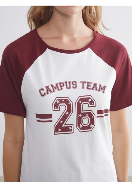 Yeni Sezon Bisiklet Yaka Baskılı Kadın Pijama Takımı modelleri