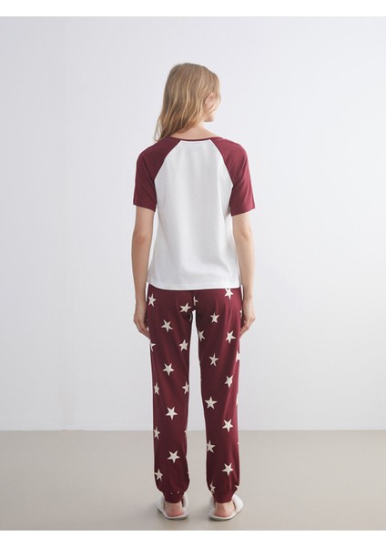 Yeni Sezon Bisiklet Yaka Baskılı Kadın Pijama Takımı fırsatları