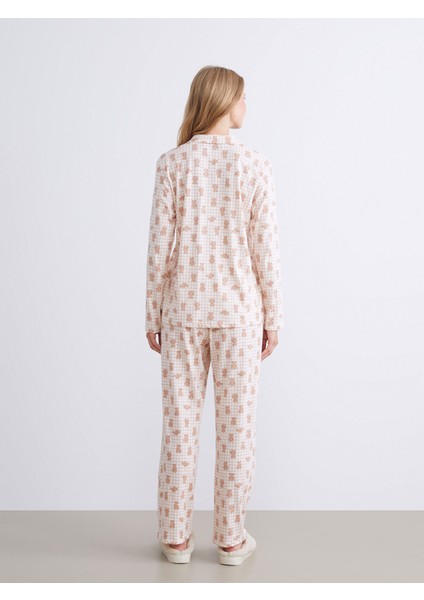 Yeni Sezon Gömlek Yaka Ayı Teddy Baskılı Kadın Pijama Takımı fırsatları