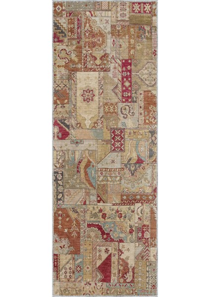 Salamanca Patchwork Bej Polyester ve Pamuklu Yıkanabilir Kaydırmaz Taban Dijital Baskı Halı modelleri