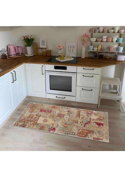 Salamanca Patchwork Bej Polyester ve Pamuklu Yıkanabilir Kaydırmaz Taban Dijital Baskı Halı fırsatları