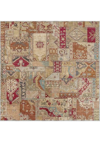 Salamanca Patchwork Bej Polyester ve Pamuklu Yıkanabilir Kaydırmaz Taban Dijital Baskı Halı indirimleri