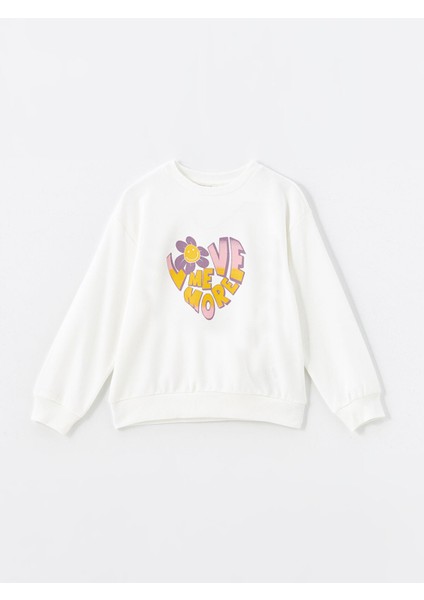 Yeni Sezon Bisiklet Yaka Baskılı Kız Çocuk Sweatshirt
