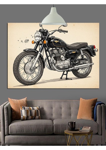 Klasik Model Amerikan Motosikleti Illüstrasyonu Dekoratif Kanvas - Mdf Ahşap Tablo fiyatları