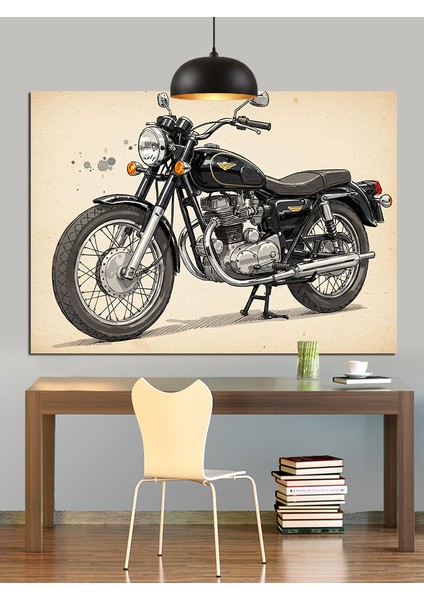 Klasik Model Amerikan Motosikleti Illüstrasyonu Dekoratif Kanvas - Mdf Ahşap Tablo modelleri