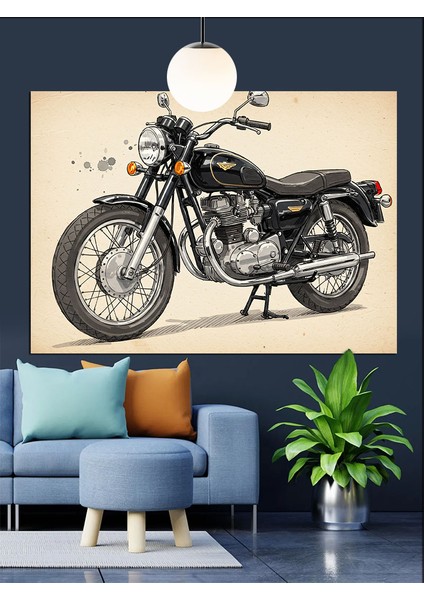 Klasik Model Amerikan Motosikleti Illüstrasyonu Dekoratif Kanvas - Mdf Ahşap Tablo fırsatları