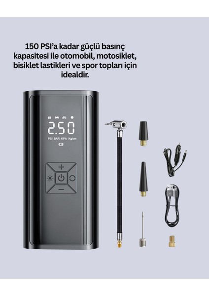 80W Kablosuz Dijital Ekranlı Taşınabilir Lastik Şişirme Pompası modelleri