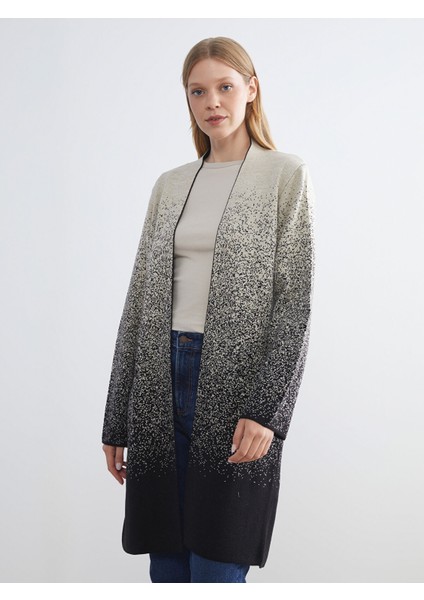 Yeni Sezon Şal Yaka Desenli Kadın Triko Hırka