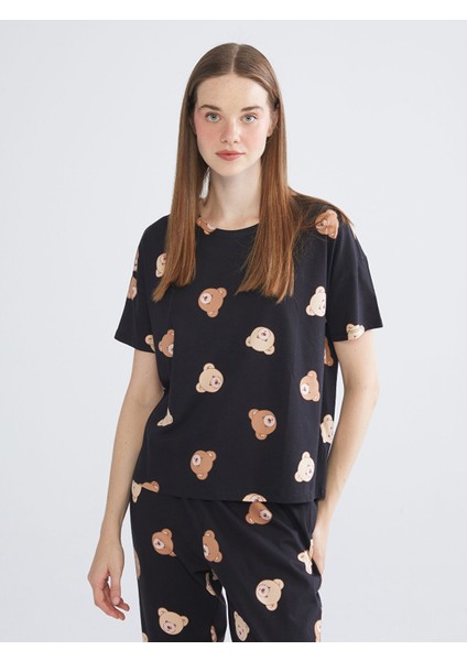 Yeni Sezon Bisiklet Yaka Ayı Baskılı Kadın Pijama Takımı fiyatları