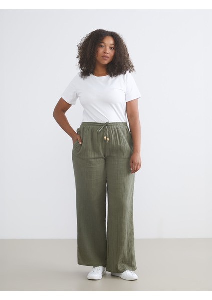 Yeni Sezon Büyük Beden Beli Lastikli Dokulu Müslin Kadın Pantolon fiyatları