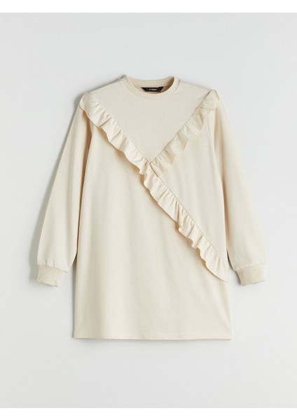 Yeni Sezon Bisiklet Yaka Fırfırlı Kadın Sweatshirt Tunik indirimleri