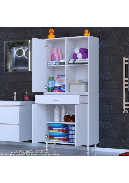 Rosa 85 cm Tek Çekmece Banyo ve Mutfak Dolabı Çok Amaçlı Dolap 3 Kapak 3 Raf 6 Bölme 85x173x32,5 cm