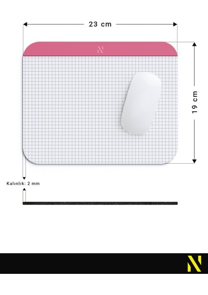 Pembe Bantlı Kareli Defter Tasarımlı Mouse Pad 23X19 cm – Kaymaz Tabanlı Ergonomik Fare Altlığı – Ofis, Ev ve Öğrenciler Için Modern Masaüstü Aksesuar Mousepad