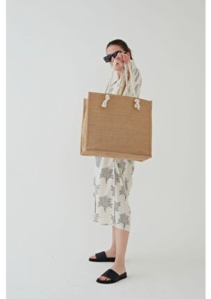 Rosso Collina Kahverengi Hasır Yuvarlak Ip Askılı Plaj Çantası Jüt Kumaş Yeni Sezon fırsatları