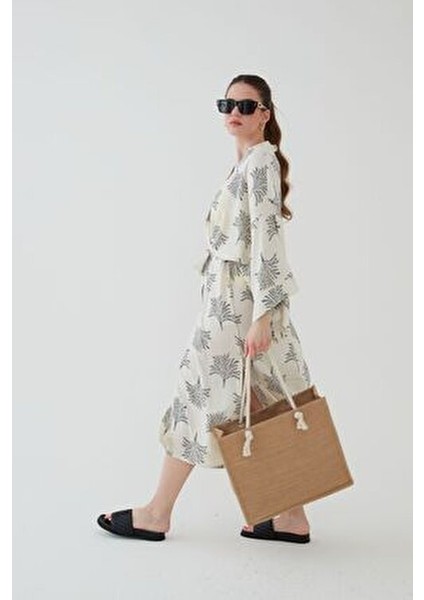 Rosso Collina Kahverengi Hasır Yuvarlak Ip Askılı Plaj Çantası Jüt Kumaş Yeni Sezon indirimleri