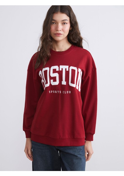 Yeni Sezon Boston Baskılı Oversize Kadın Sweatshirt