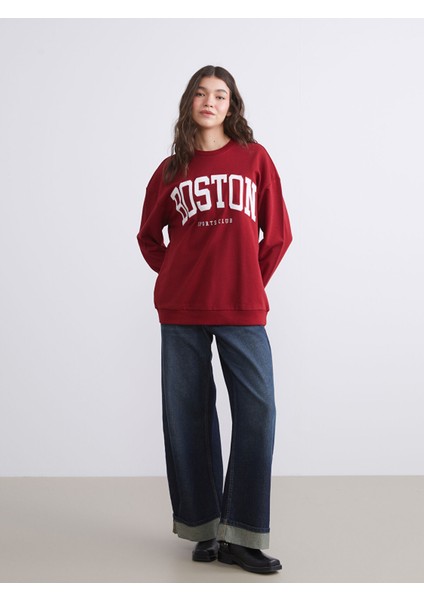 Yeni Sezon Boston Baskılı Oversize Kadın Sweatshirt fiyatları
