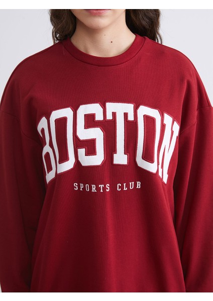 Yeni Sezon Boston Baskılı Oversize Kadın Sweatshirt modelleri