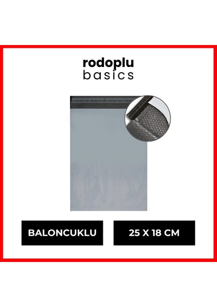 Rodoplu Basics Kargo Poşeti, 1 Adet, 25 x 18 Cm, Baloncuklu, Naylon