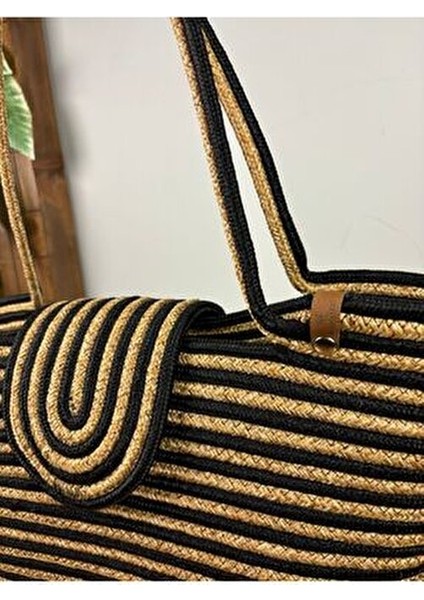 Berry Mıknatıslı Doğal Hasır Jüt Plaj Çantası Çizgili Desen ile Yazın Trendi fiyatları