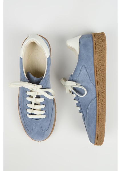 Palminteri 2 Erkek Hakiki Deri Bağcıklı Mavi-Ekru Sneakers