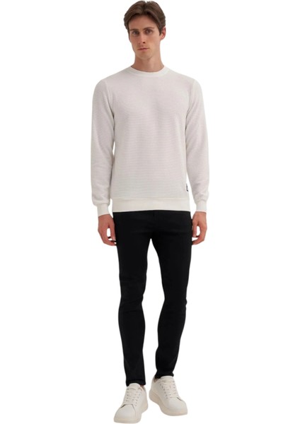 Slim Fit Ince Çizgili Ottoman Pamuk Karışımlı SWEATSHIRT-52470