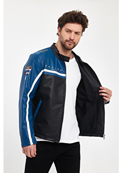 Erkek Baskılı Motorcu Ceket Deri Garnili Yarışçı Mont Fermuarlı ve Çıtçıtlı Kolej Montu Bomber Ceket fiyatları