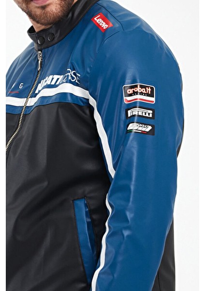 Erkek Baskılı Motorcu Ceket Deri Garnili Yarışçı Mont Fermuarlı ve Çıtçıtlı Kolej Montu Bomber Ceket fırsatları