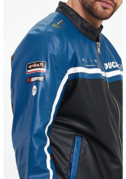 Erkek Baskılı Motorcu Ceket Deri Garnili Yarışçı Mont Fermuarlı ve Çıtçıtlı Kolej Montu Bomber Ceket indirimleri