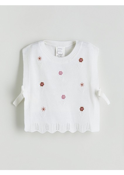 Yeni Sezon Bisiklet Yaka Çiçekli Kız Çocuk Triko Süveter