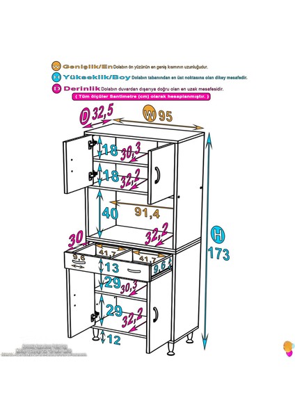 Aster Banyo Dolabı 95x173x32,5cm 1 çekmece 4 kapak ve 5 raflı Dolap modelleri