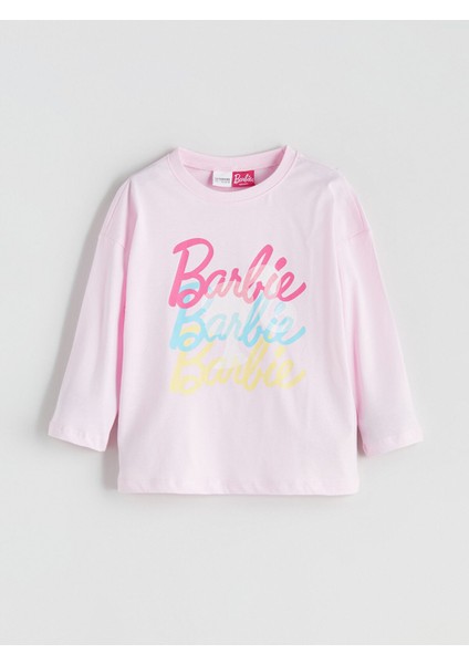 Yeni Sezon Bisiklet Yaka Barbie Baskılı Kız Çocuk Pijama Üst
