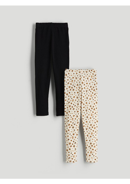 Yeni Sezon Beli Lastikli Desenli Kız Çocuk Tayt 2'li